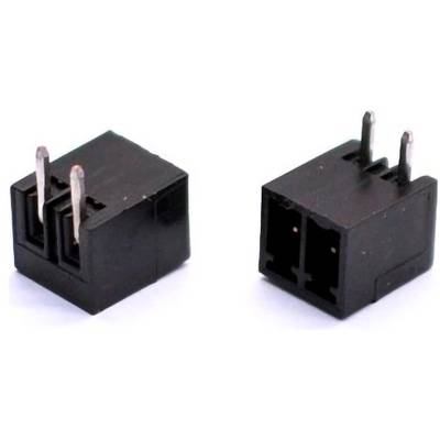 Two black 2-pin electronic connector sockets shown from angled views on a white background.