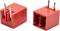 Two red two-pin electrical connectors shown from different angles on a white background.