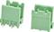 Two green two-pin electrical connectors shown from two angles on a white background.