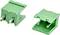 Two green two-pin electrical connectors shown from different angles on a white background.
