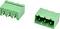Two green 3-pin electrical wire connectors shown side by side, one with exposed metal pins and one with socket openings.