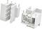 Two white plastic electrical connector plugs with metal pins, shown side by side on a white background.