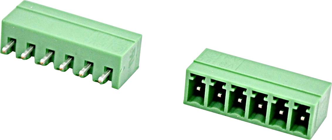 Two green electrical wire connector blocks with multiple metal pin slots, shown on a white background.