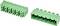 Two green multi-pin electrical terminal block connectors shown at an angle, with exposed metal pins and wire-entry openings.