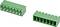 Two green 8-pin electrical terminal blocks shown at angles on a white background, one side-view with metal pins and one front-view with wire openings.
