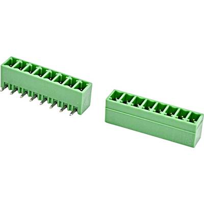Green electrical connector terminal block shown in two angled views on a white background.