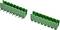 Two green screw terminal blocks shown at angles, each with multiple wire openings and metal contacts underneath.