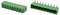 Two green rectangular electrical connector blocks with multiple metal pins, shown in angled front and rear views on a white background.