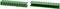 Two green plastic connector strips with evenly spaced slots and pins, shown side by side on a white background.