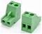 Two green 2-pin electrical terminal block connectors shown on a white background.