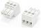 Two white electrical connector blocks with screw terminals and wire entry ports, shown on a plain background.