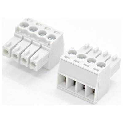Two white electrical wire terminal connectors with screw openings and three wire ports each, shown on a white background.