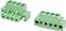 Two green electrical terminal block connectors with screw terminals, shown from angled side views on a white background.