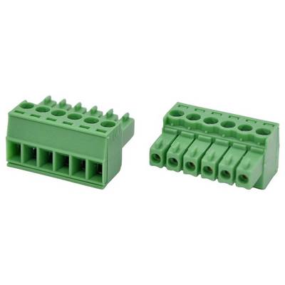 Two green pluggable terminal block connectors, one angled and one straight, with screw openings for wiring.
