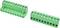 Two green screw terminal blocks shown at an angle, with multiple wire-entry openings on top and front connector ports.