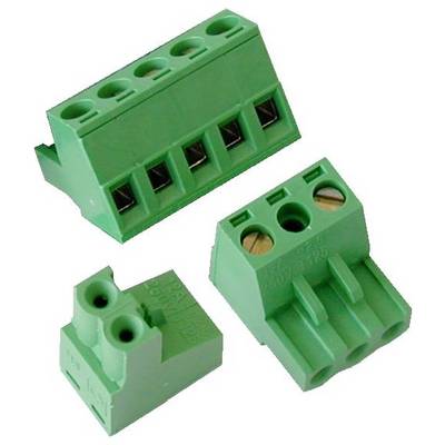 Three green electrical terminal blocks/connectors shown on a white background, each with screw openings for wire connections.