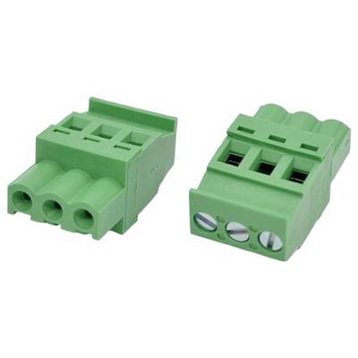 Two green 3-pin screw terminal block connectors shown side by side on a white background.