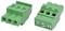 Two green 3-pin screw terminal block connectors shown side by side on a white background.