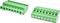 Two green screw terminal blocks shown at an angle, with multiple wire ports and screw openings, isolated on a white background.