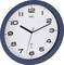Blue wall clock showing about 10:10, with black numbers and hands and a 'radio controlled' label.<br>