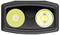 Two round LED lights in a black rectangular housing, one solid yellow and one bright yellow with a textured lens.