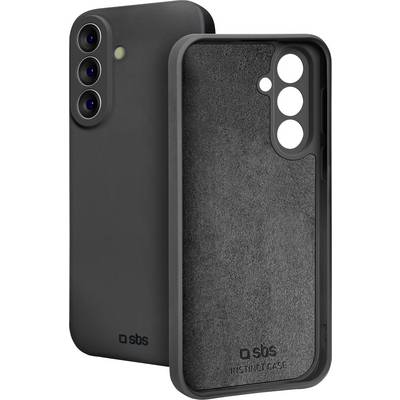 Black SBS Instinct Case phone case shown front and back, with raised camera cutouts and textured interior lining.<br>