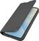 Black flip cover phone case partially open over a smartphone, showing the screen and charging port.
