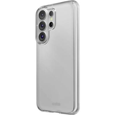 Clear transparent phone case shown on the back of a smartphone, with cutouts for the camera and buttons.