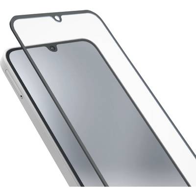 Two overlapping smartphone screen protectors, one clear and one dark-framed, shown angled on a white background.