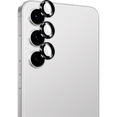 Close-up of a white smartphone back showing three vertically aligned rear cameras with circular lens rings.