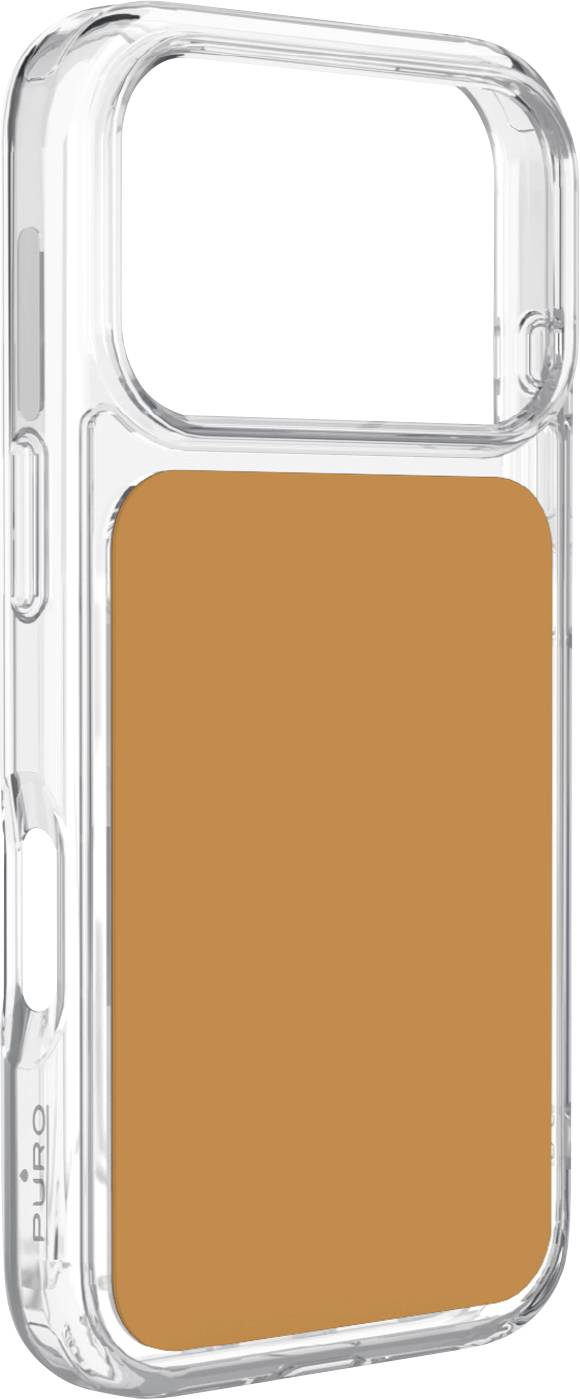 Clear phone case with a large orange rectangular insert covering most of the back.
