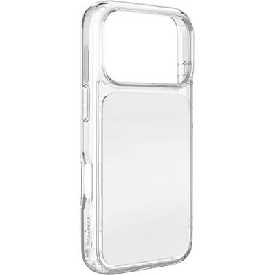 Clear protective smartphone case with a large camera cutout and button covers, shown in side view.