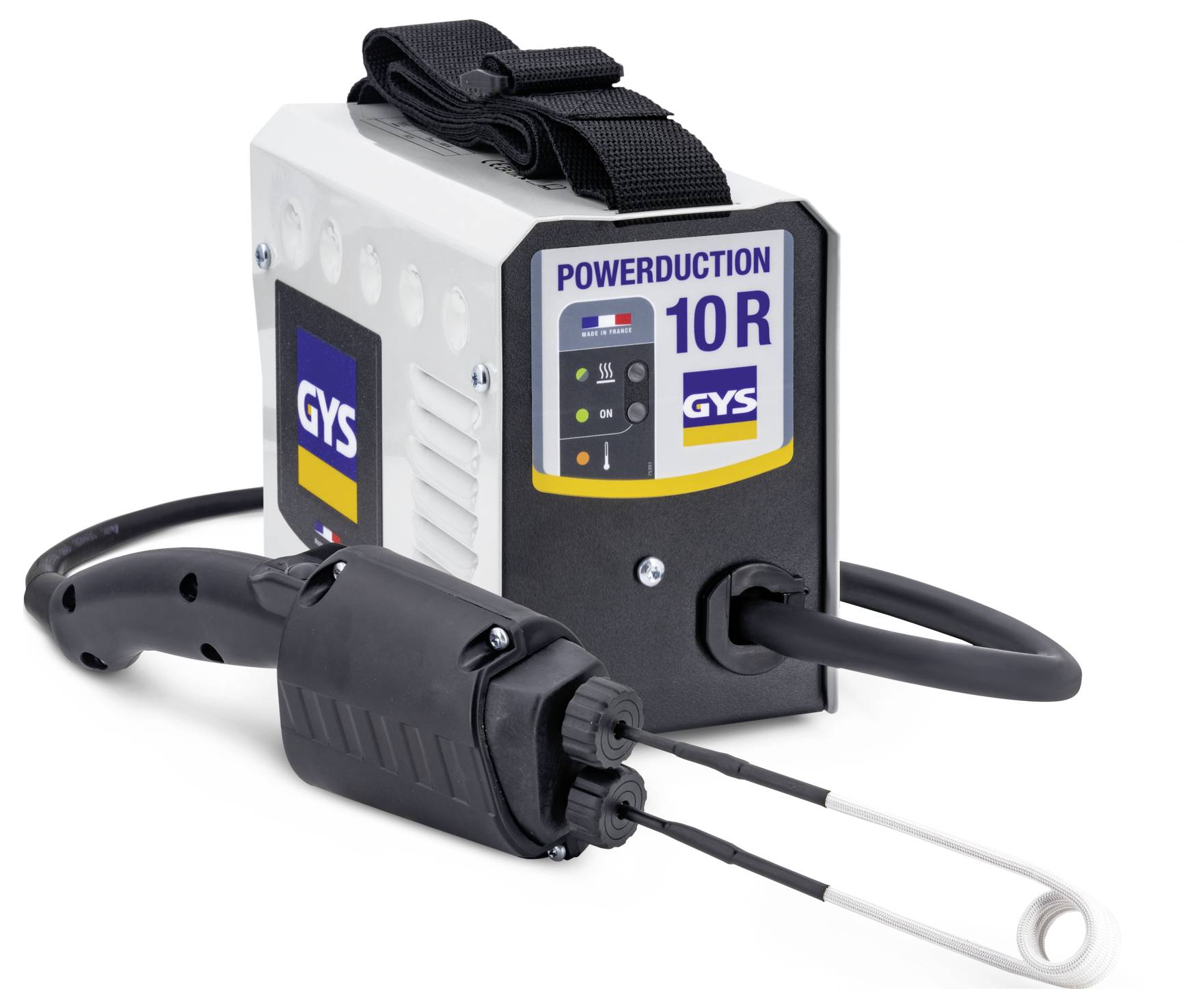 Portable GYS POWERDUCTION 10R induction heater with cable and hand tool for heating metal parts or removing seized components.
