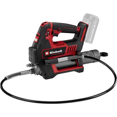 Portable Einhell cordless inflator with handle, flexible air hose, and removable battery pack.