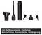 Black nozzle set with four attachments and extension; below it the text 'Incl. inflation adapter, flat nozzle, hole drilling nozzle, standard nozzle, extension'.