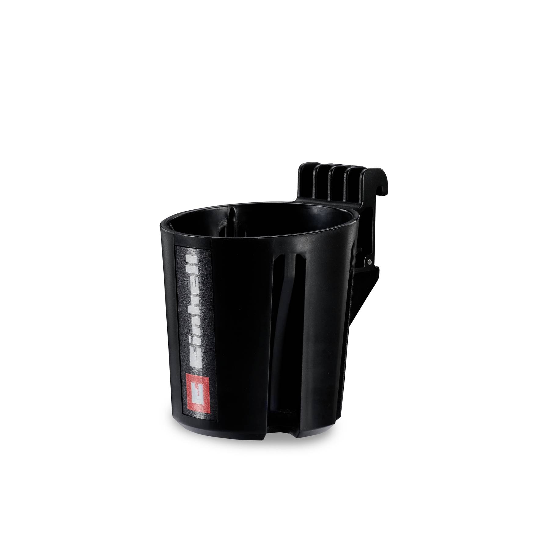 Black plastic mounting cup with clip, shown in product view on a white background.