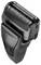 Electric rotary shaver with three foil heads and a pop-up trimmer, shown in black on a white background.