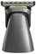 Electric hair trimmer with a black tapered body and metal cutting blade head on a white background.