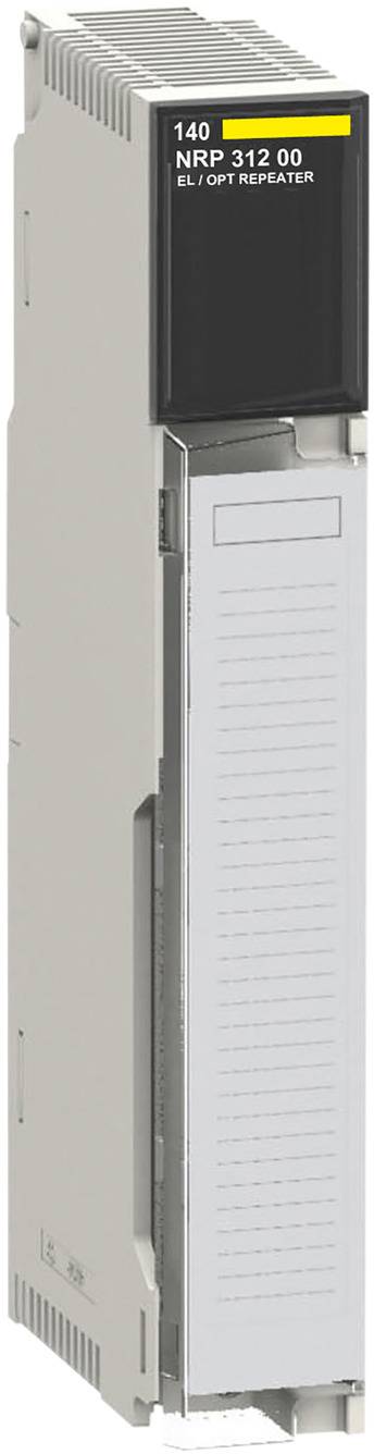 Industrial PLC output module labeled '140 NRP 312 00' with a front status panel and removable lower cover<br>