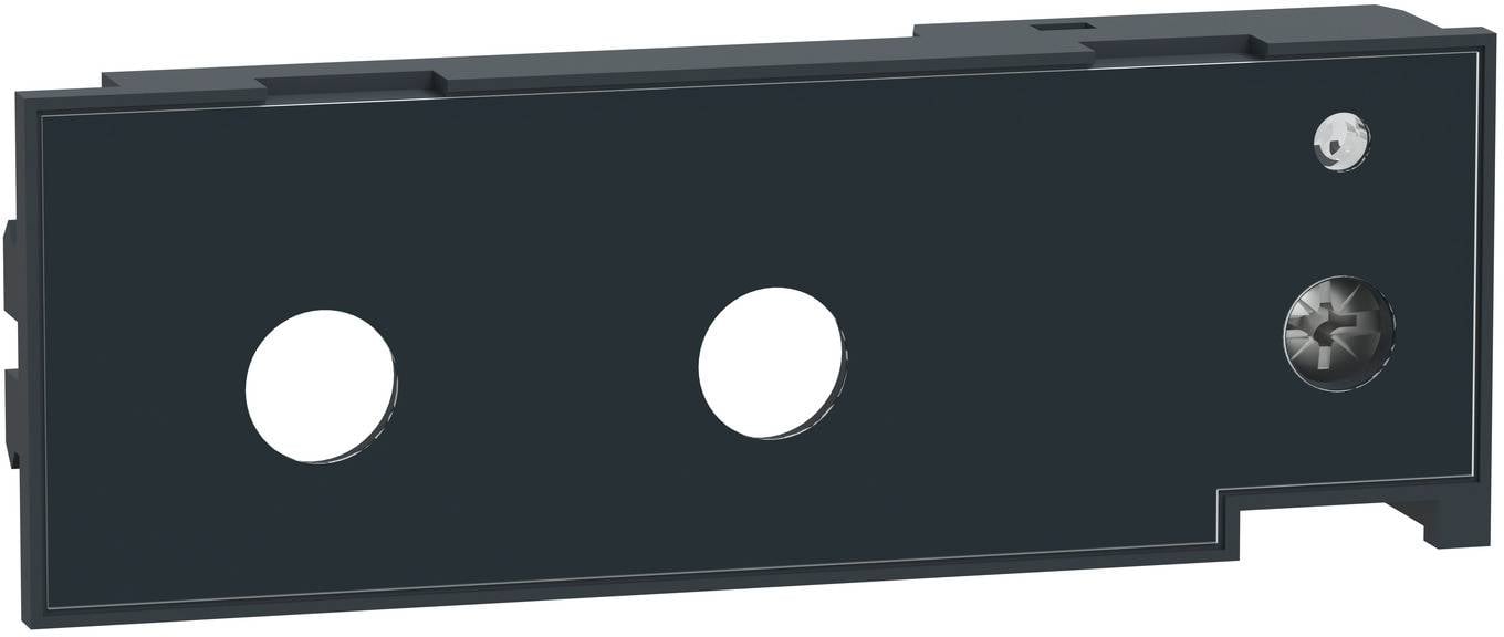 Black rectangular mounting plate with two large circular holes and two smaller fastener holes, shown in side view.