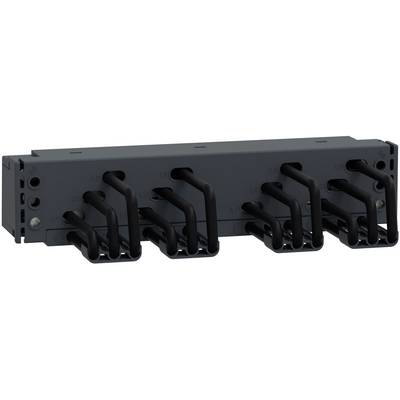 Black rectangular wall-mounted industrial panel with five rows of curved black pipes or cable ports protruding from the front.