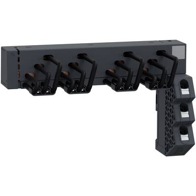 Black modular cable management bracket with multiple hook-like clips and a side-mounted handle on a white background.