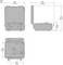 Technical dimension drawing of a hard case or equipment enclosure shown front, side, and rear views with measurements in mm and inches.