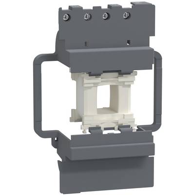 Gray and white electrical device component with a central rectangular opening, shown in front view on a plain background.