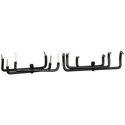 Set of black hex key wrench tool racks displaying metric sizes on white background, with several Allen keys inserted in each holder.