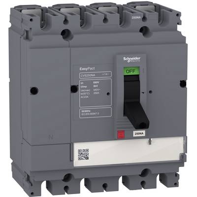 Grey Schneider Electric EasyPact 250A circuit breaker with black OFF switch and technical labels on the front.