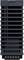 Tall dark gray vertical building facade with stacked horizontal louvers over black window openings, shown against a white background.