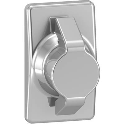 Silver wall-mounted rotary control knob or dimmer switch on a rectangular plate<br>