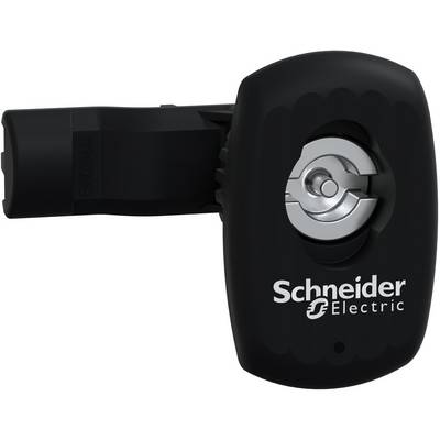 Black Schneider Electric rotary handle switch accessory on white background, with brand logo visible.