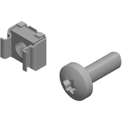 Exploded view of a screw and matching clip/anchor, showing how the fastener fits into the bracket.
